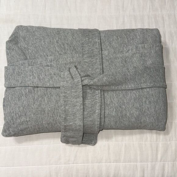 GAP M-L Gray Knit Hooded Cotton Bath Lounge Robe Belted with Pockets - Picture 15 of 15